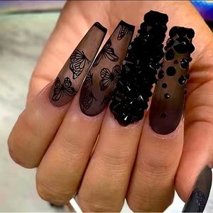 Black coated rhinestone nails high quality!